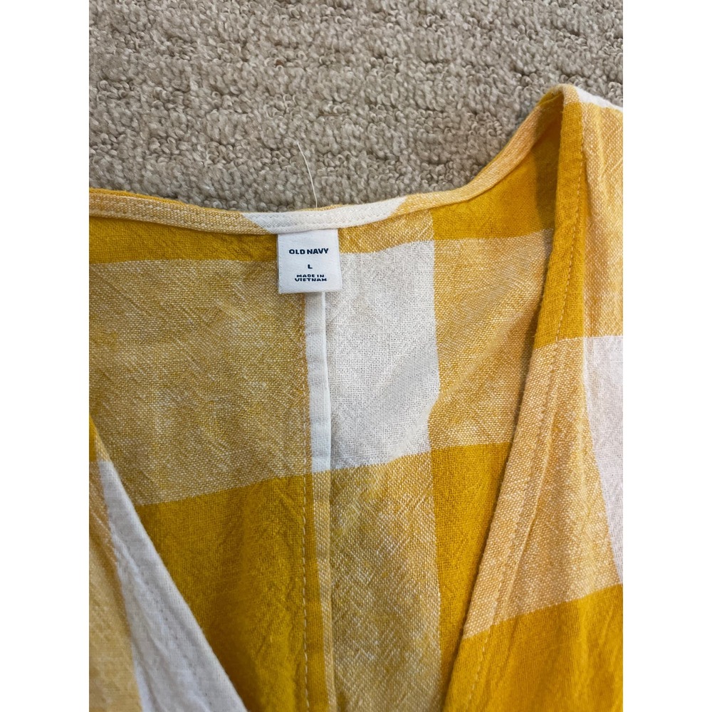 Old Navy Yellow & White Checker Wrap Mini Dress Large - Picture 2 of 5